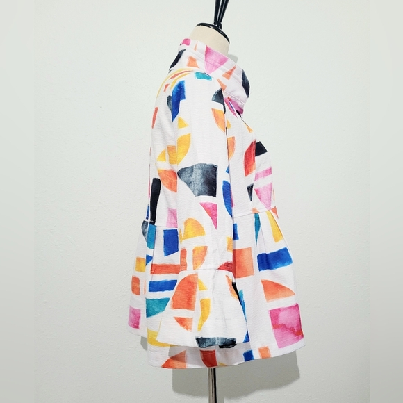 Ali Miles Abstract Art Jacket Colorful Geometric Print 3/4 Sleeve Size Small P - Picture 4 of 13
